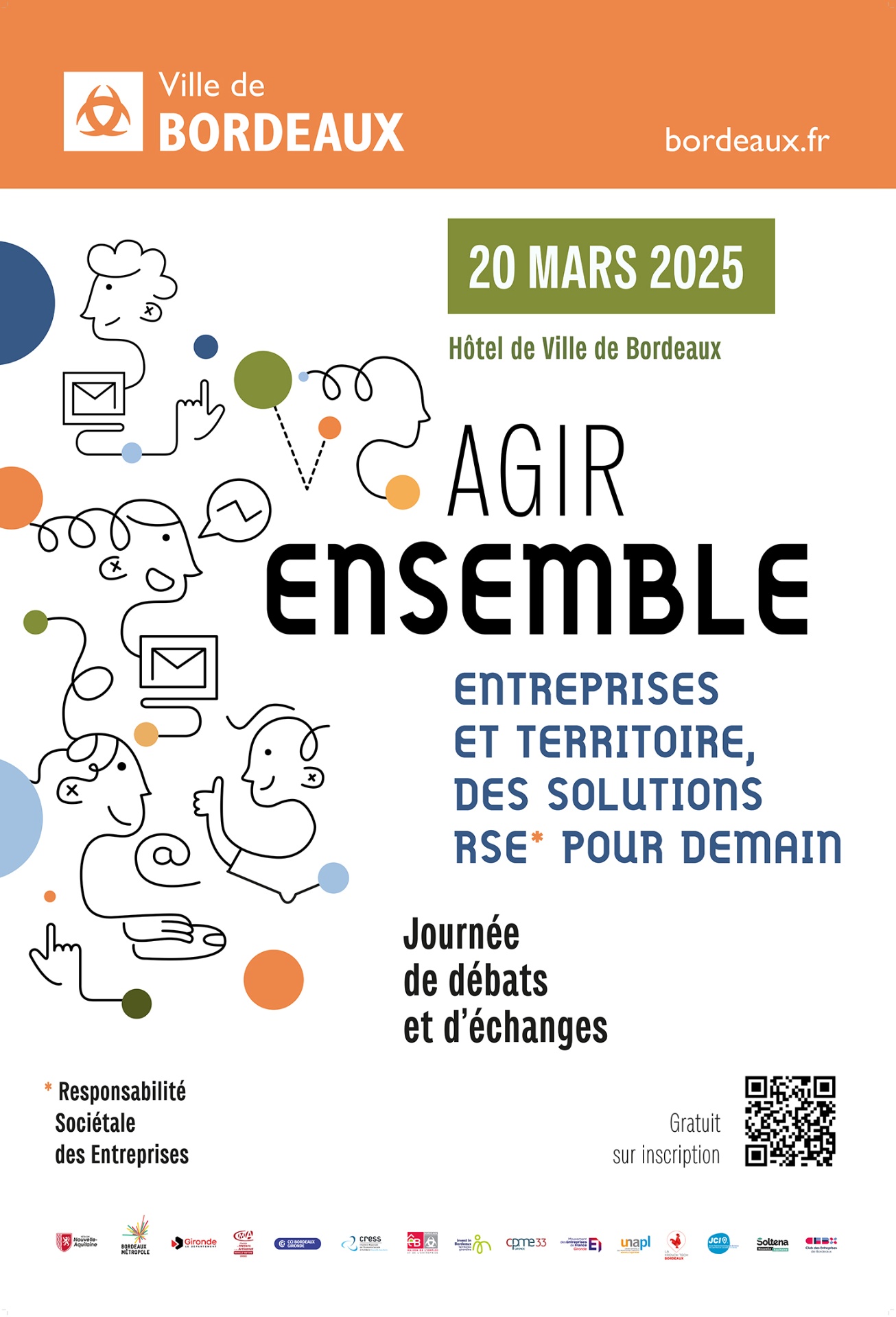 Affiche officielle de l'événement Agir Ensemble : solutions RSE pour demain à l'Hôtel de Ville. - réalisé par Agence Kulte